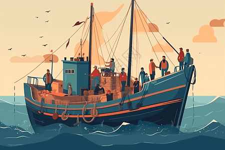 捕鱼的商业渔船图片
