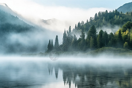 山上晨雾笼罩在大雾之中的自然景观背景