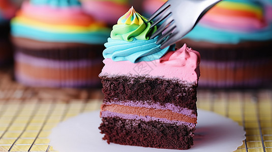 彩虹色奶油巧克力蛋糕图片
