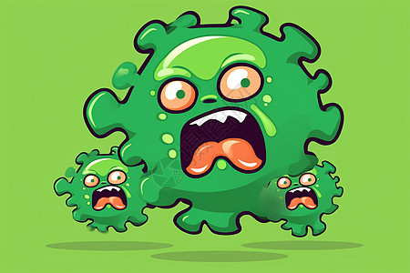 绿色细菌卡通插图背景图片