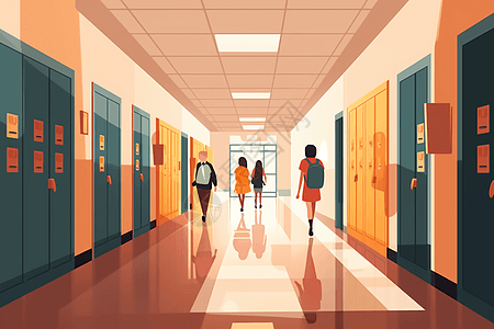 学校走廊上的学生图片