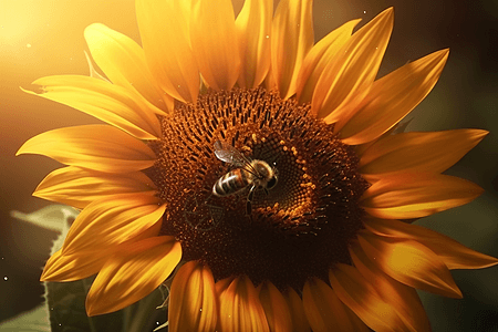 停在向日葵上的蜜蜂图片