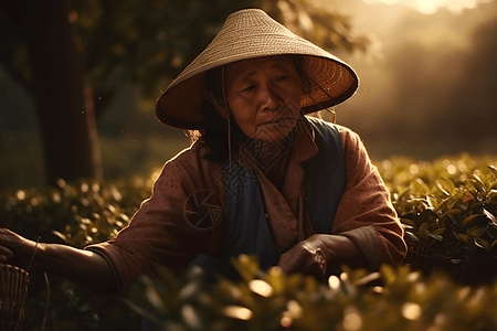 收获茶叶的采茶者图片