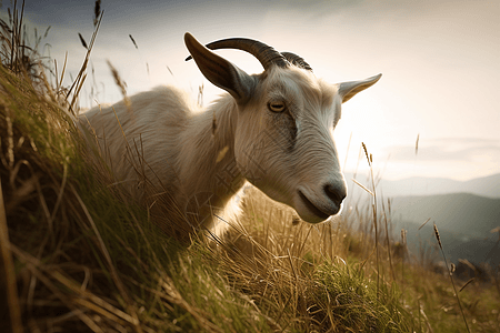 山羊在山上吃草放牧高清图片素材