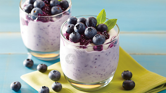 新鲜的有机蓝莓酸奶背景图片