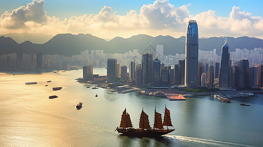 回归香港城市的自然景观背景