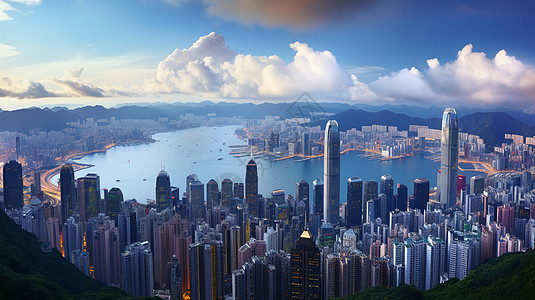 回归香港城市建筑全景图背景