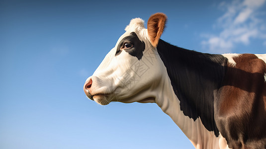 蓝天下牧场中的奶牛图片