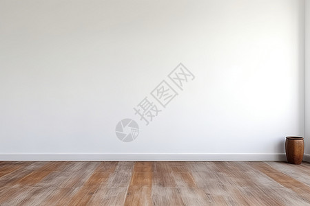 房间内的白色砂浆墙和木地板高清图片