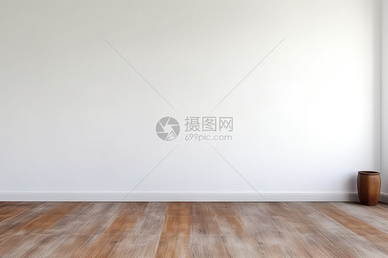 房间内的白色砂浆墙和木地板图片
