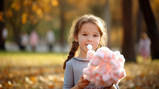 吃棉花糖的女孩公园吃棉花糖背景