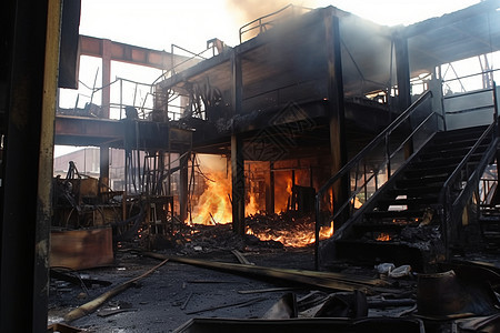 遭遇火灾的工厂图片