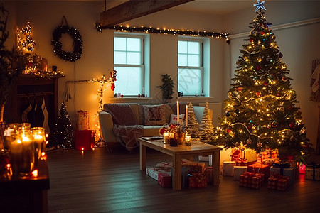 圣诞树彩灯圣诞节客厅装饰背景