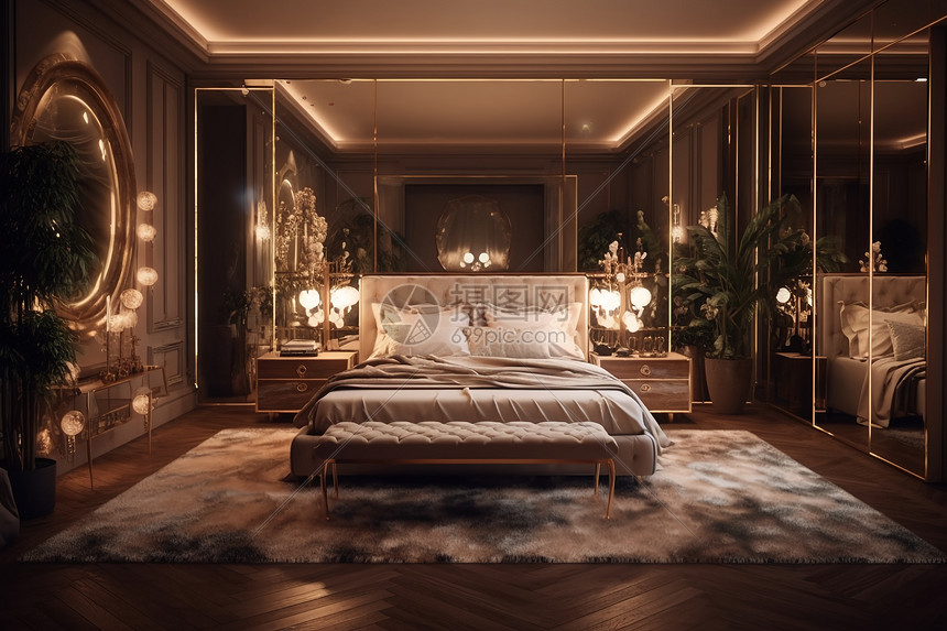 美式奢侈的卧室效果图图片