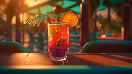 阳光下的一杯水果鸡尾酒图片