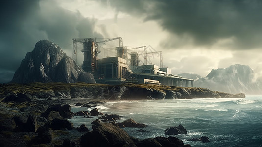 发电站建在岩石岛上图片