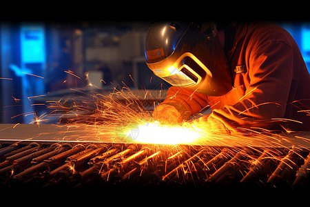 工厂焊接作业时产生的火光背景图片
