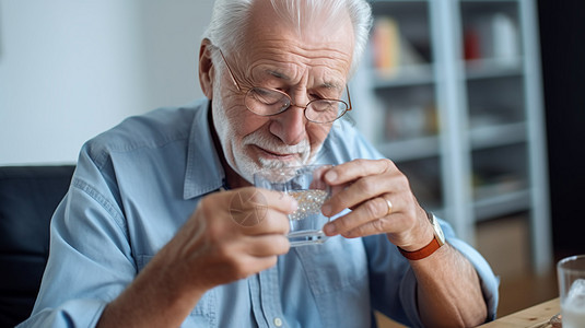 老人喝水吃药图片
