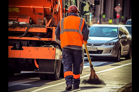 道路上工作的清洁工人图片