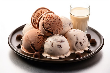 盘子里的冰淇淋球图片