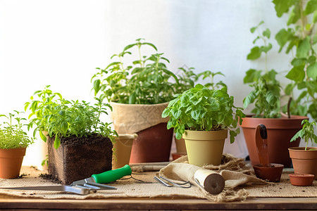 花盆里种植的绿色植物图片