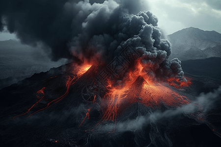 火山喷发的烟雾背景图片