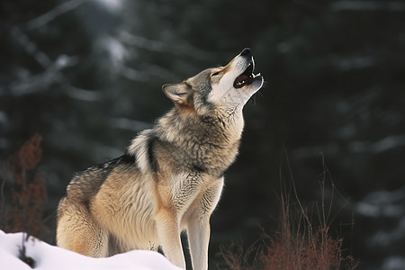 冬天荒野里的野生狼捕食者高清图片素材