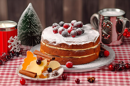 圣诞蛋糕圣诞节日水果蛋糕背景