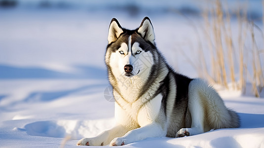 在雪地里狗在雪地里的哈士奇背景