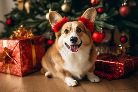 冬天里的柯基犬背景图片