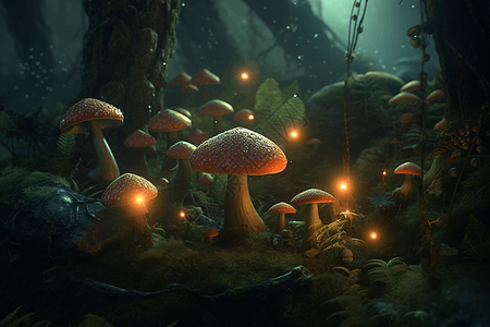 青苔森林爱丽丝里的蘑菇插画