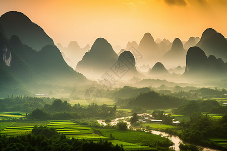 云雾朦胧的山景背景图片