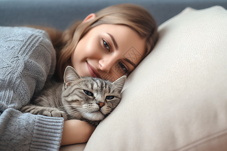 女孩和可爱的小猫图片