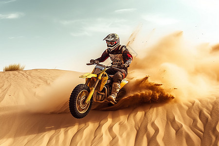 沙漠冒险行驶的摩托车图片