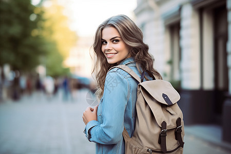 学校里的路在学校里微笑的女生背景