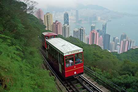 科技山脉山顶的旅游车背景