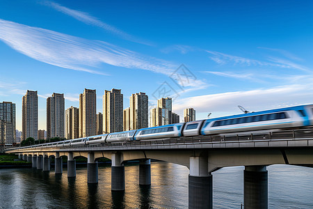 城市月亮桥梁上的地铁背景