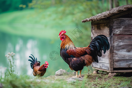 农场饲养的公鸡家畜高清图片素材