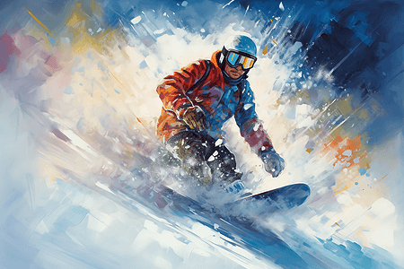 滑雪者在冰雪覆盖的山上背景图片