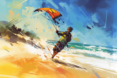 用风筝在沙滩上奔跑的画背景图片