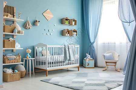 蓝色风格的婴儿房图片