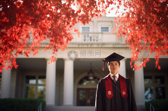 毕业生在教学楼前拍照图片