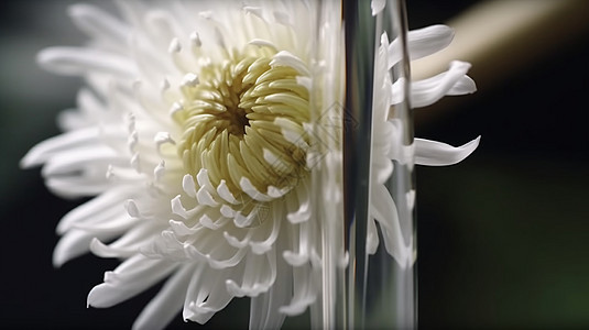 透明玻璃管内的白菊花图片