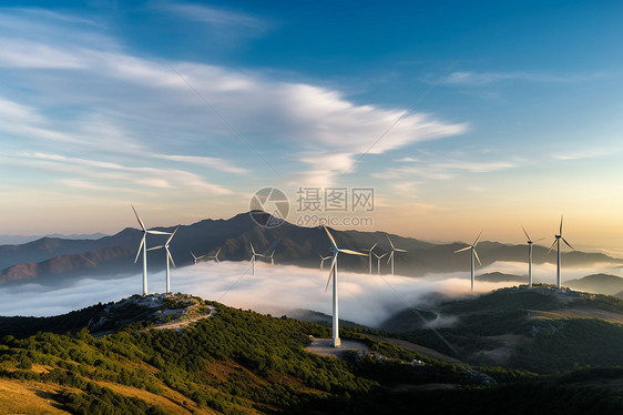 山脉上的风车风力发电图片