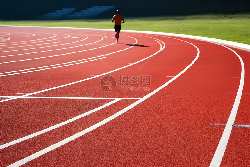 操场跑道上跑步的田径运动员背影图片
