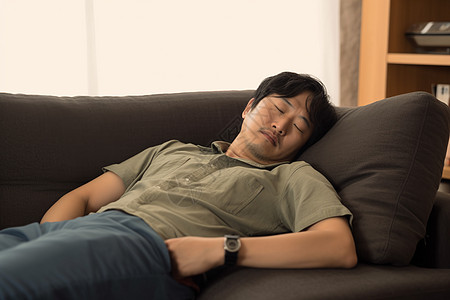 睡着的男人疲倦的在沙发上睡着了的中年人背景