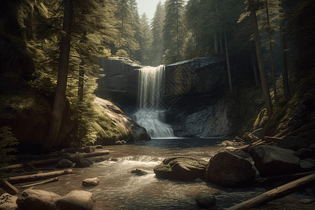 瀑布山水森林里的瀑布背景背景