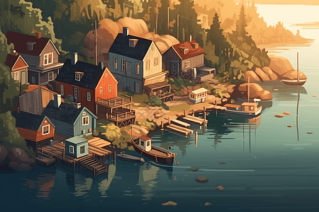 海岸小渔村插图图片