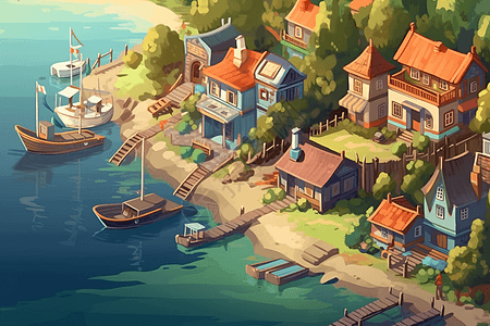 海岸小渔村背景图片