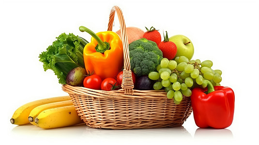 蔬菜和水果在篮子中图片